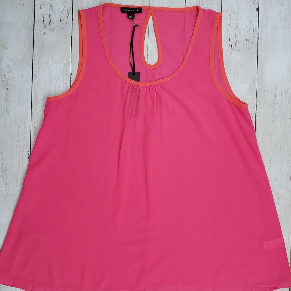 WILLI SMITH Pink Tank Flowy Drape Keyhole Back